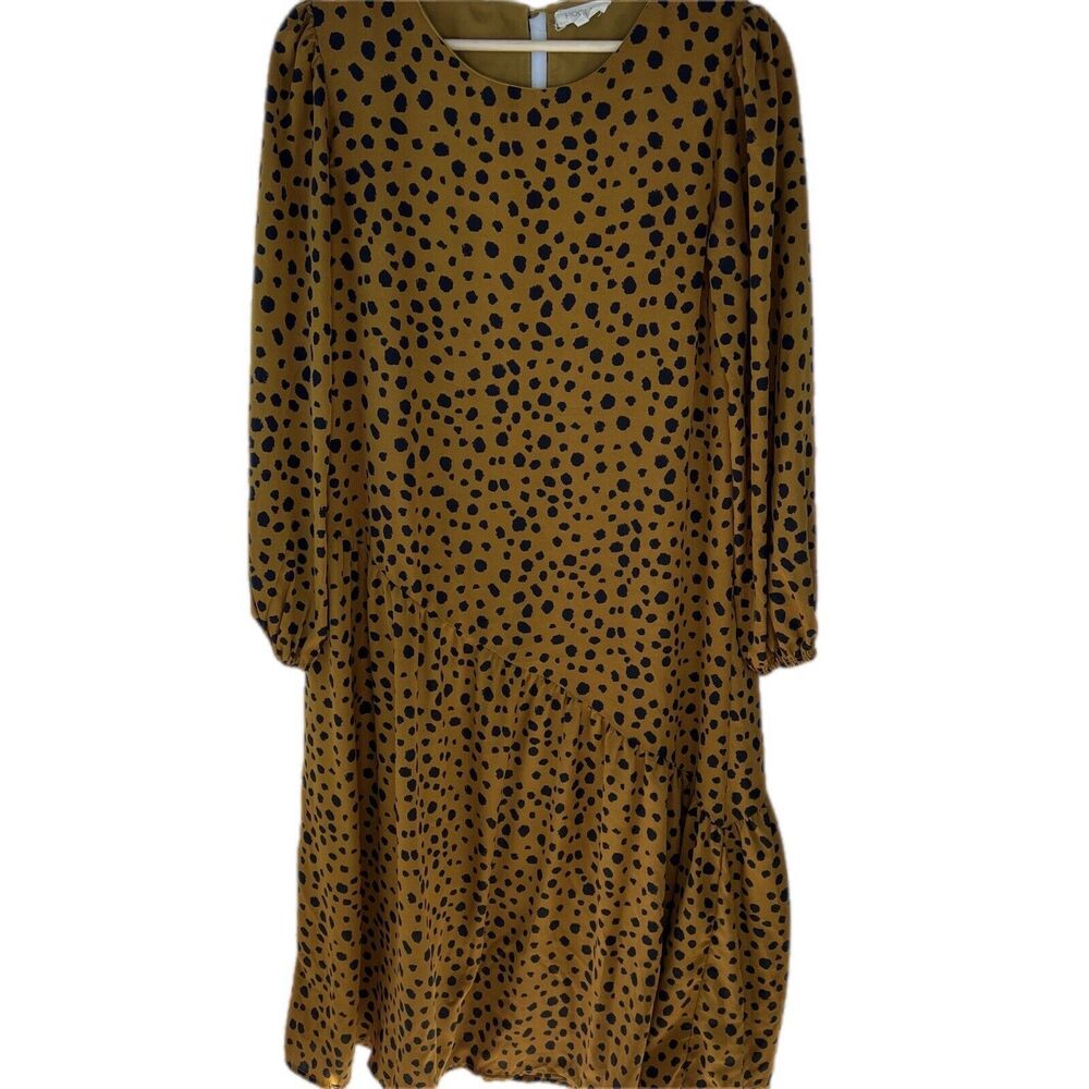 Roulee Oversized Balloon‎ Sleeve Orange Black Dots MIDI Tiered Dress Small** - Picture 2 of 15
